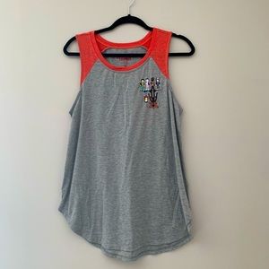 Stranger Things embroidered grey and red tank
